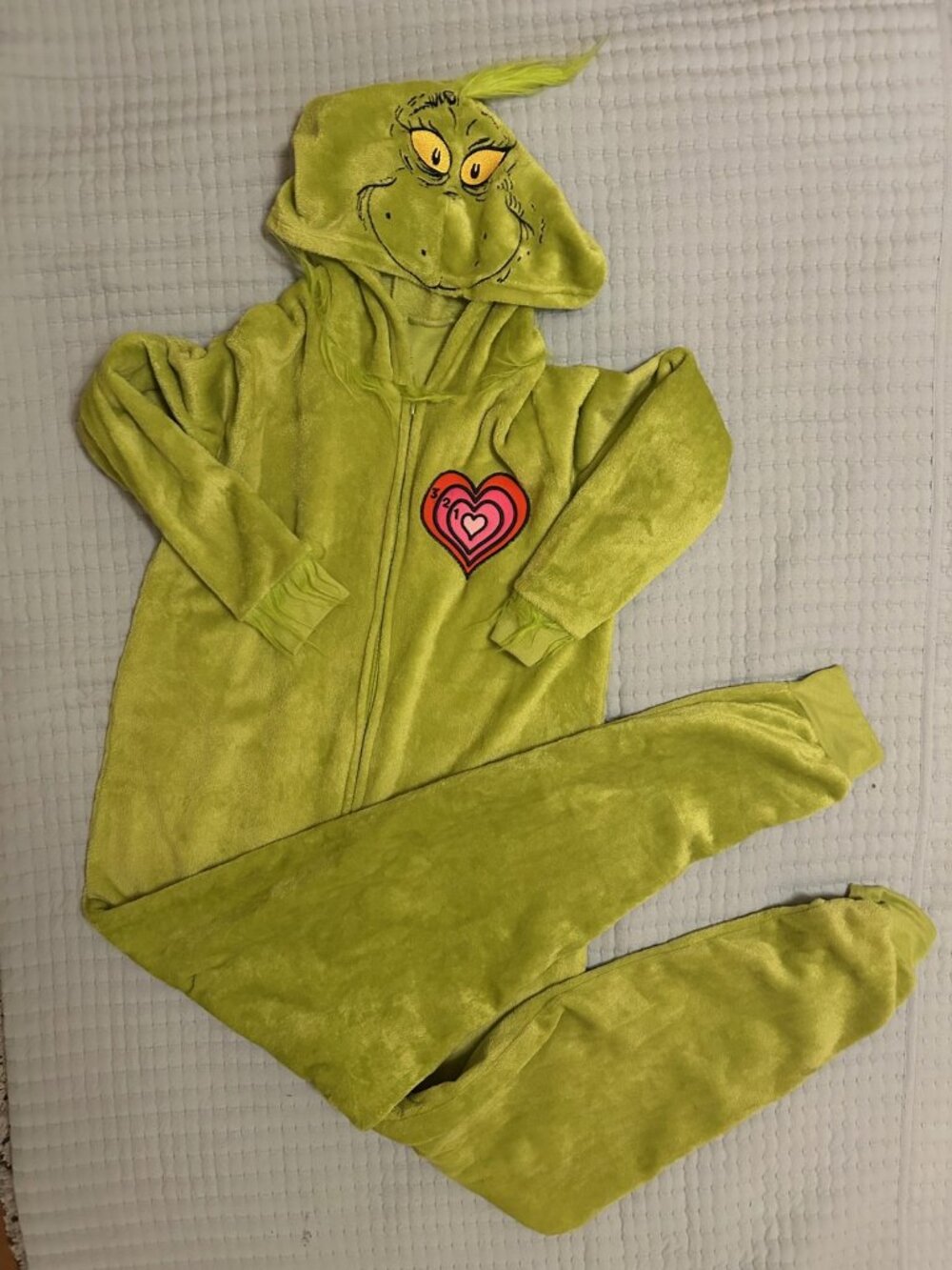The Grinch Hooded Fleece Onesie Zip Pajama Size L